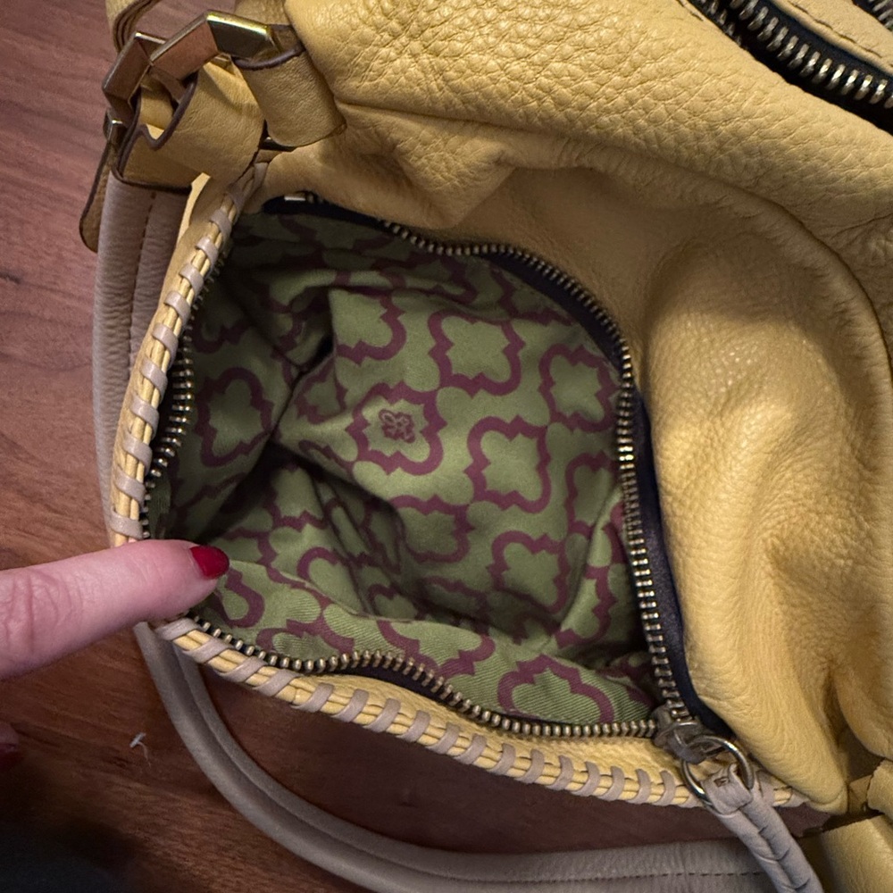 Oryany Womens Yellow & Tan Pebbled Leather Tote Shoulder Bag Multi Pockets - Picture 9 of 11